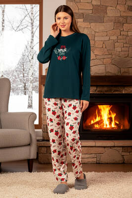 Remsa - Women's Thermal Long Sleeve Pajama Set Petrol Blue
