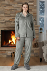 Remsa - Women's Velvet Button-Up Pajama Set in Taupe