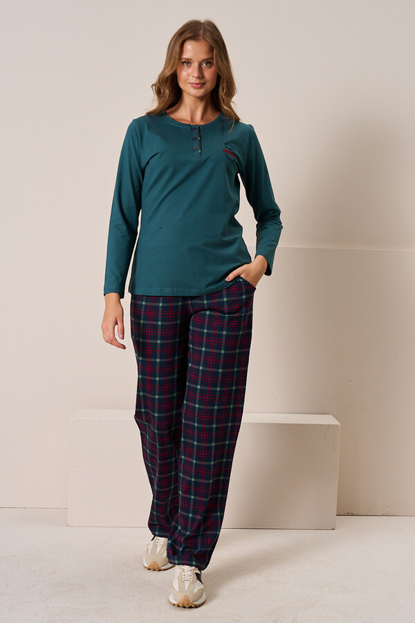 Women's Viscose Long Sleeve Pajama Set 3196 Emerald - Thumbnail