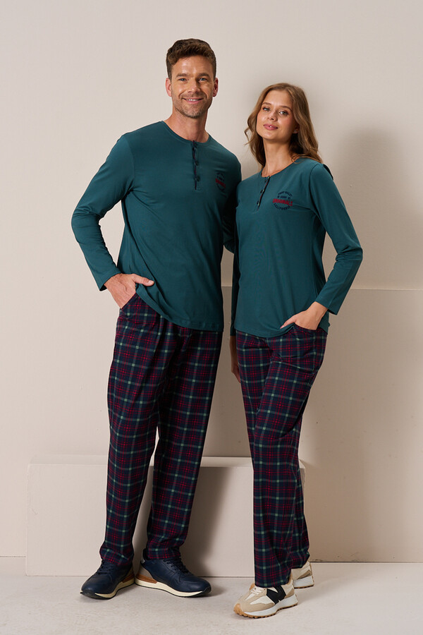 Women's Viscose Long Sleeve Pajama Set 3196 Emerald - Thumbnail