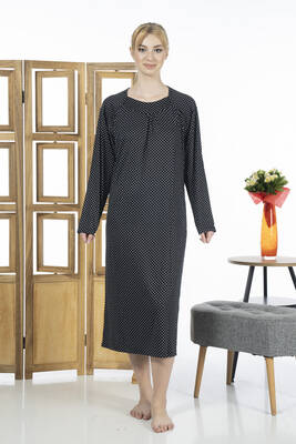 Estiva - Women's Viscose Stretch Pajama Dress 23245 Polka Dot Black (1) Estiva - Women's Viscose Stretch Pajama Dress 23245 Polka Dot Black (1)
