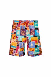 Neopy - Woody S232 Orange Patterned Boys' Swim Shorts for Pool and Beach