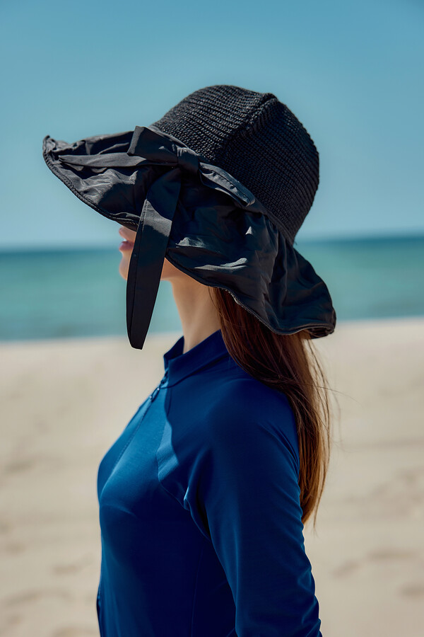 Woven and Fabric Detailed Wide-Brim Hat Accessory - Thumbnail