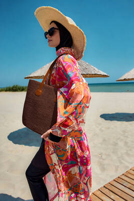 Remsa - Woven Straw Beach Tote Bag 025 in Warm Brown