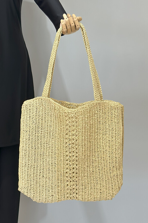 Woven Straw Beach Tote Bag - Thumbnail