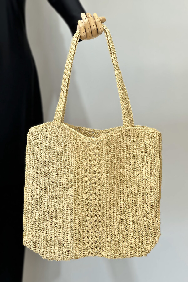 Woven Straw Beach Tote Bag - Thumbnail
