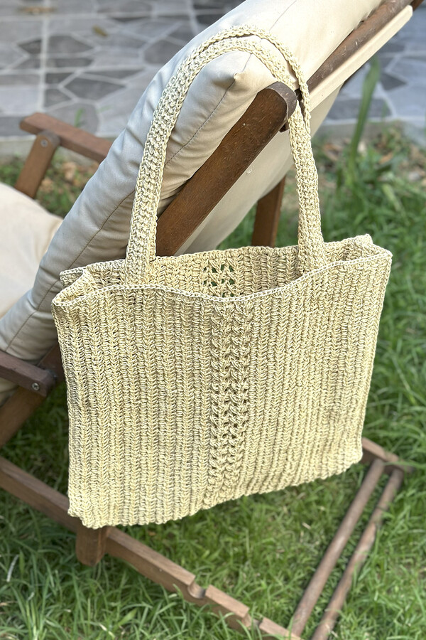 Woven Straw Beach Tote Bag - Thumbnail