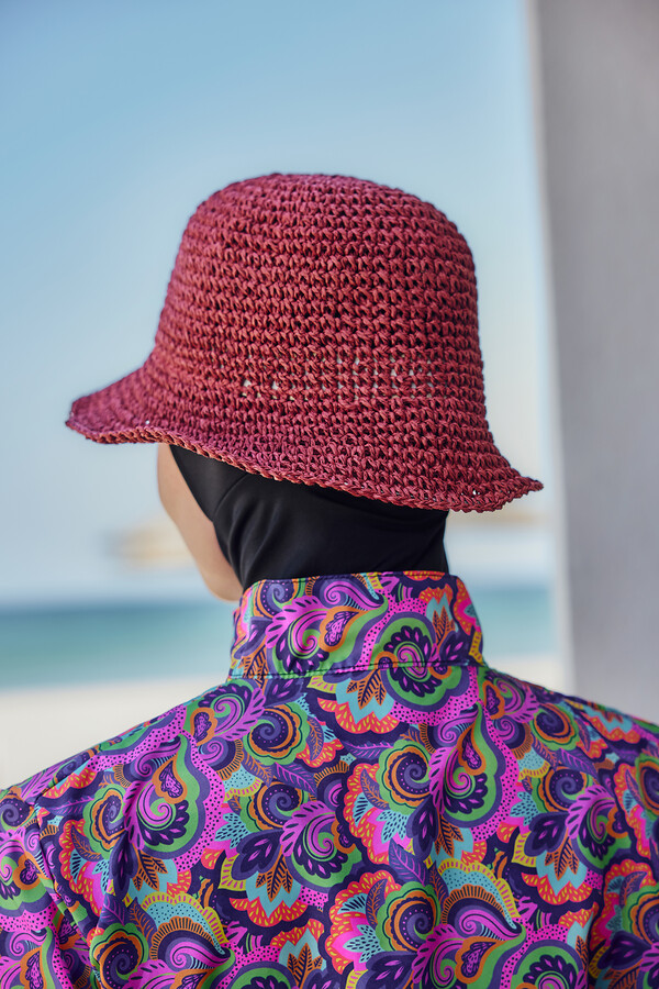 Woven Straw Hat RS-83 in Burgundy - Thumbnail