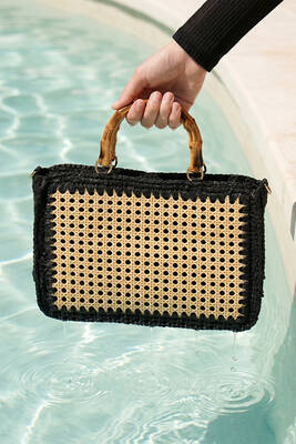 Remsa - Woven Straw Tote Bag with Bamboo Handles 32x25cm in Camel (1)