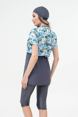 Emayo - Yarı Kapalı Tesettür Mayo 2508 Suna Desenli Gri (1)