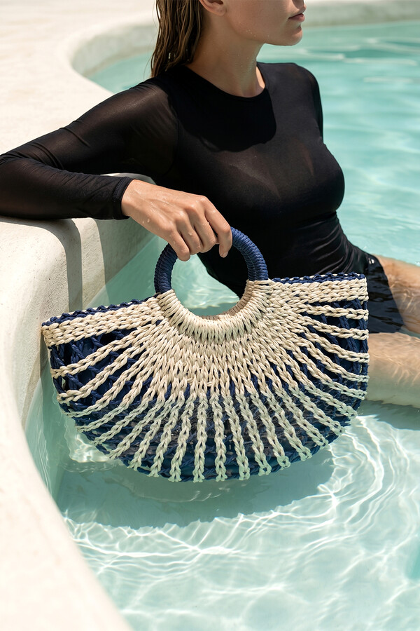 Yarım Ay 35x25 Hasır Çanta 1102 Mavi - Thumbnail