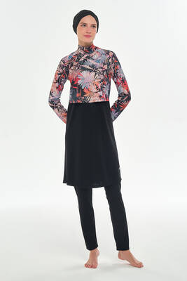 Rozamay - Yarım Desenli Likralı Tam Kapalı Tesettür Mayo 3123 Siyah (1) Rozamay - Yarım Desenli Likralı Tam Kapalı Tesettür Mayo 3123 Siyah (1)