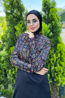 Yarım Fermuarlı Likralı Tam Kapalı Mayo 3lü set R4507 Çiçek Tema · 6