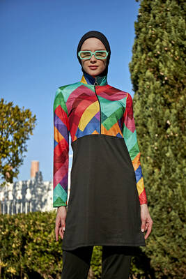 Remsa Mayo - Yarım Fermuarlı Likralı Tam Kapalı Mayo R4503 Tetris Remsa Mayo - Yarım Fermuarlı Likralı Tam Kapalı Mayo R4503 Tetris