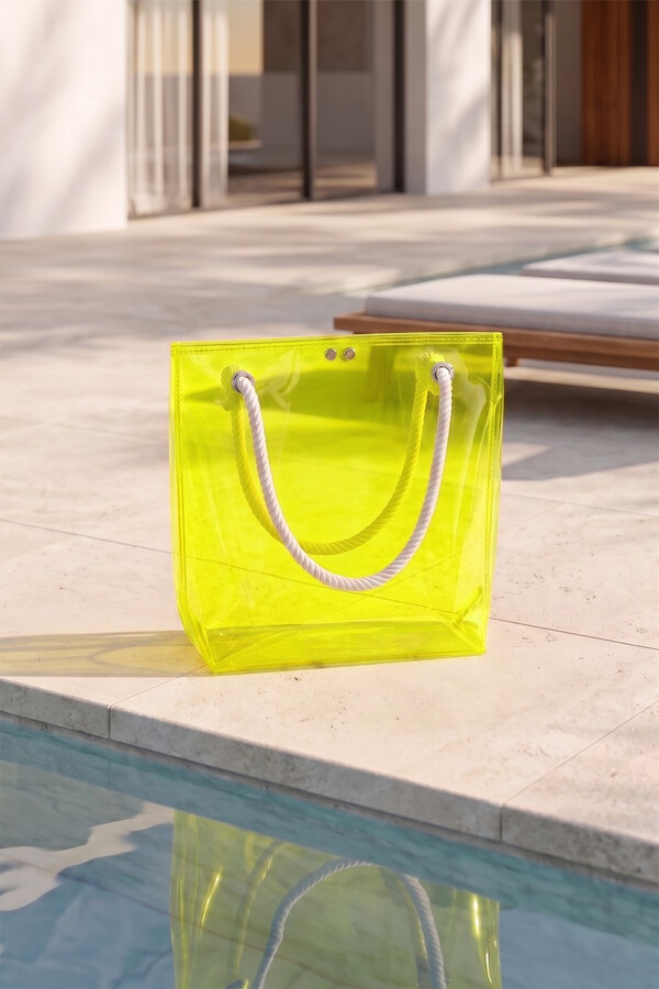 Remsa - Yellow Mesh Strap Clear Beach Bag