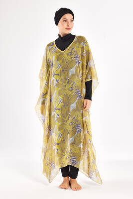 Adasea - Yellow Patterned Chiffon Pareo Kaftan Cover-up 1705 (1)