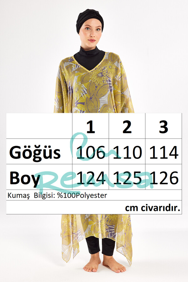 Yellow Patterned Chiffon Pareo Kaftan Cover-up 1705 - Thumbnail