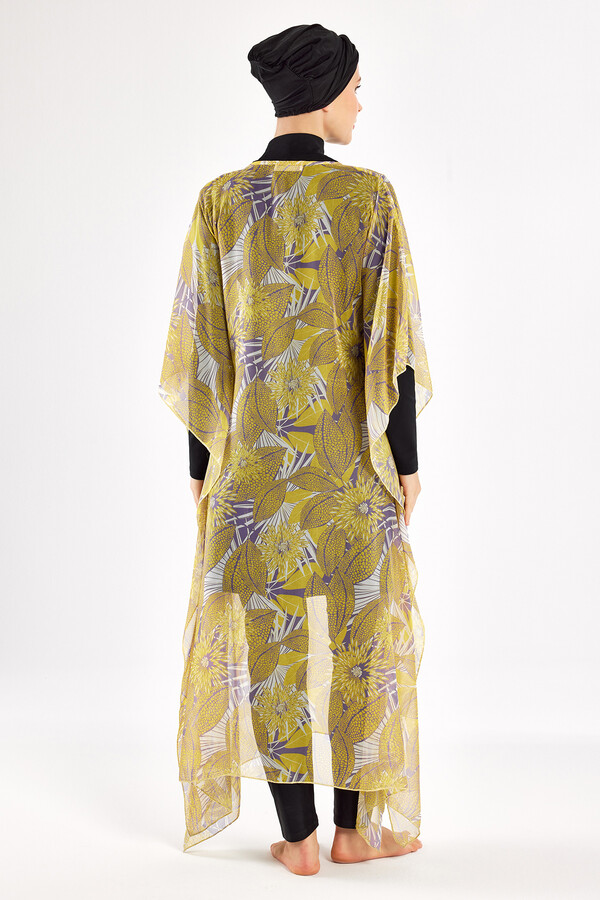 Yellow Patterned Chiffon Pareo Kaftan Cover-up 1705 - Thumbnail