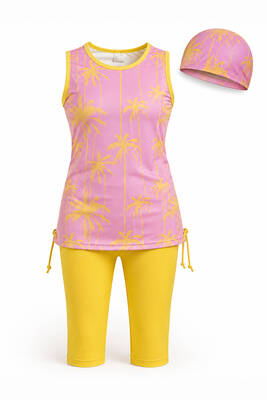 Alfasa - Yellow and Pink Patterned Three-Piece Swimwear Set (1)