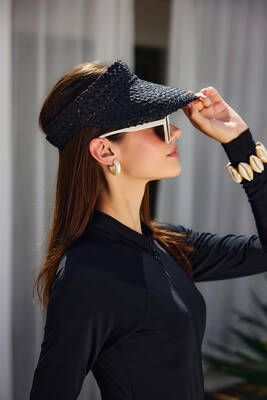 Remsa - Yılan Derisi Örgü Hasır Vizör Şapka Güneş Koruyucu Siperlik RŞ-2114 Siyah01 (1)