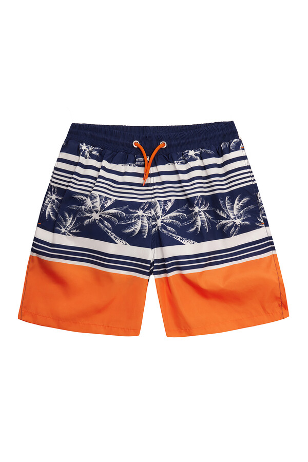 Neopy - Youth Boys Swim Shorts in Teal and Orange Pattern