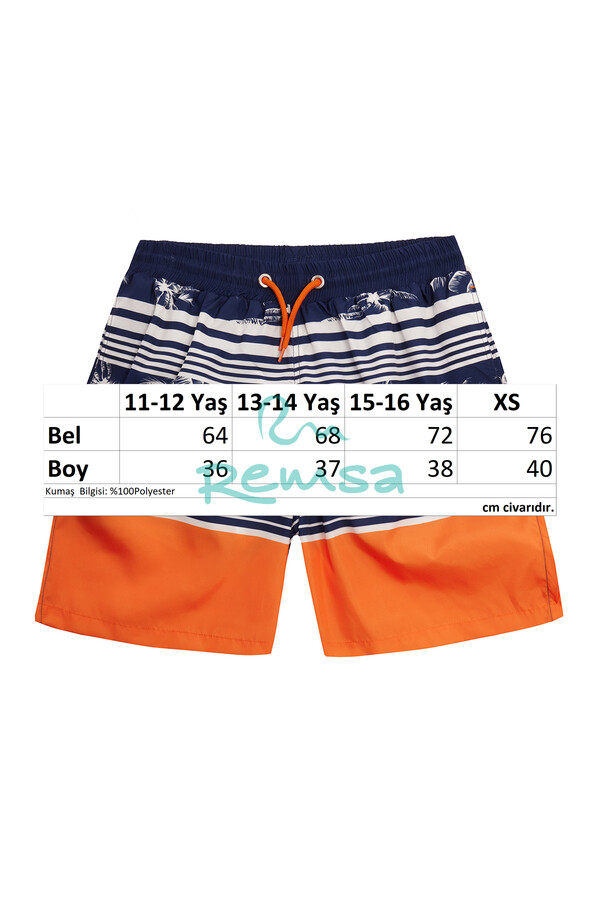 Youth Boys Swim Shorts in Teal and Orange Pattern - Thumbnail