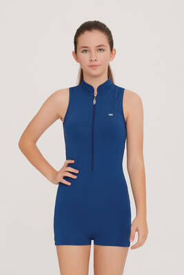 Remsa - Youth Jumpsuit Sleeveless Shorts Half Closed Lycra Swimsuit Fleck 5910 Dark Navy Blue Remsa Swimwear