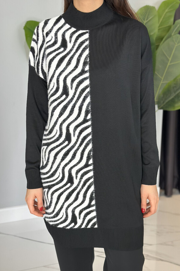 Remsa - Zebra Feather Detail Knit Tunic 35022 Black