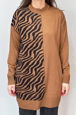 Remsa - Zebra Fur Detail Knit Tunic 35022 Brown (1)