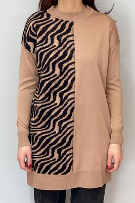 Remsa - Zebra Tüy Detay Triko Tunik 35022 Latte
