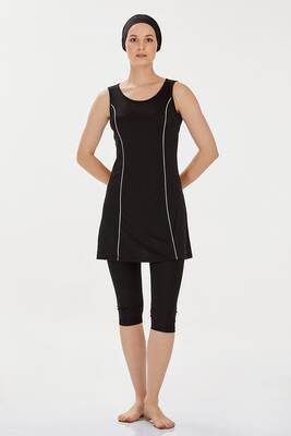 Rozamay - Zero-Sleeve Half-Covered Swimsuit Marga 9098 Black (1)