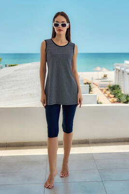 Remsa - Patterned Zero Sleeve Legging Semi-Covered Swimwear in Navy (1)