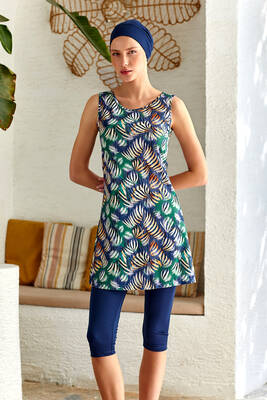 Rozamay - Zero Sleeve Semi-Covered Swimsuit 3607 Dark Navy Rozamay - Zero Sleeve Semi-Covered Swimsuit 3607 Dark Navy