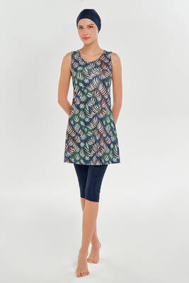 Rozamay - Zero Sleeve Semi-Covered Swimsuit 3607 Dark Navy (1) Rozamay - Zero Sleeve Semi-Covered Swimsuit 3607 Dark Navy (1)