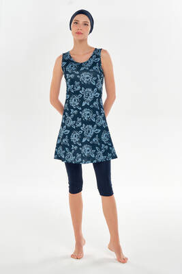 Rozamay - Zero Sleeve Semi-Covered Swimsuit 3609 Dark Navy (1) Rozamay - Zero Sleeve Semi-Covered Swimsuit 3609 Dark Navy (1)