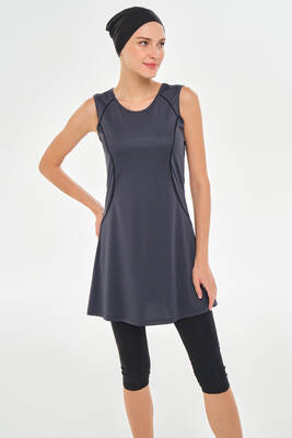 Rozamay - Zero Sleeve Semi-Covered Swimwear Set in Anthracite