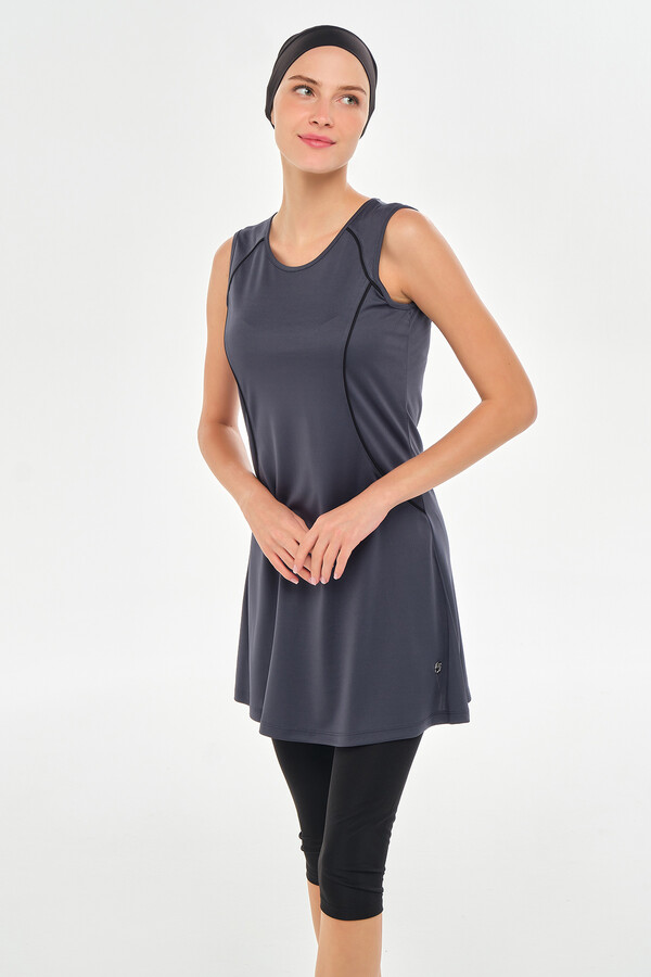 Zero Sleeve Semi-Covered Swimwear Set in Anthracite - Thumbnail