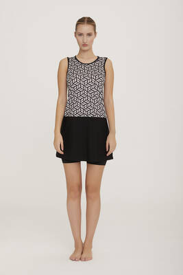 Lapieno - Zero Sleeve Short Dress Swimsuit Half Covered Swimsuit Felici 3599 Black Remsa Swimwear (1)