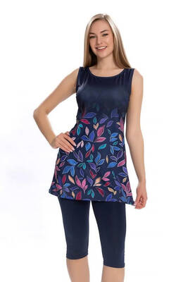 Armes - Zero Sleeve Tights Semi Covered Swimsuit 169-522 Navy Blue Armes - Zero Sleeve Tights Semi Covered Swimsuit 169-522 Navy Blue