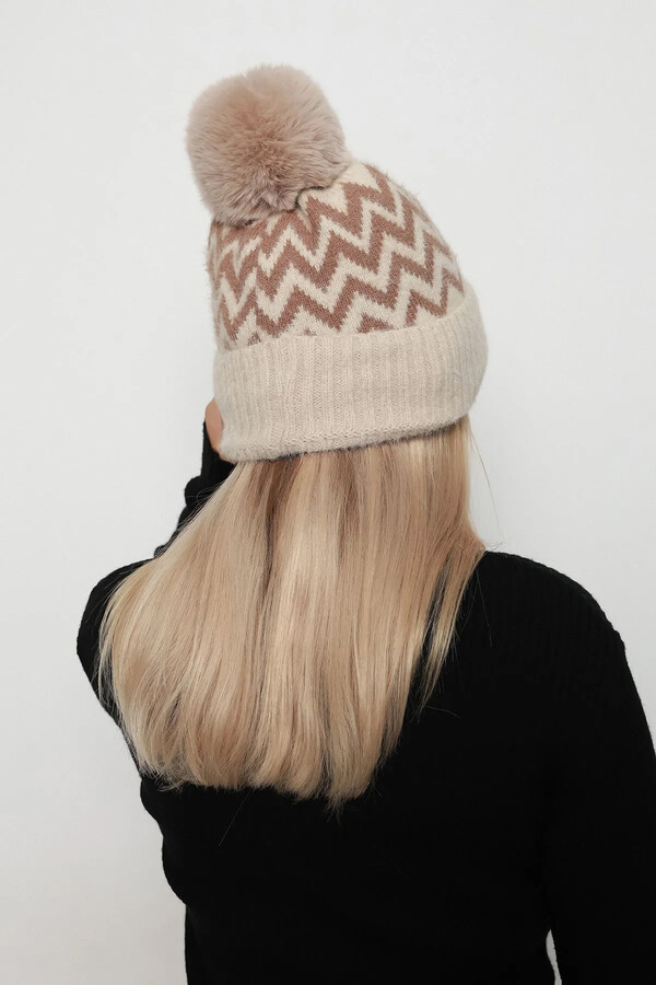 Zigzag Desenli Kadın Bere RKŞ-19 Bej - Thumbnail