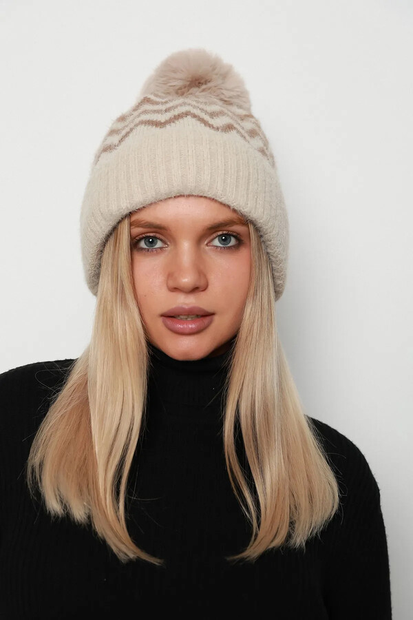 Zigzag Desenli Kadın Bere RKŞ-19 Bej - Thumbnail