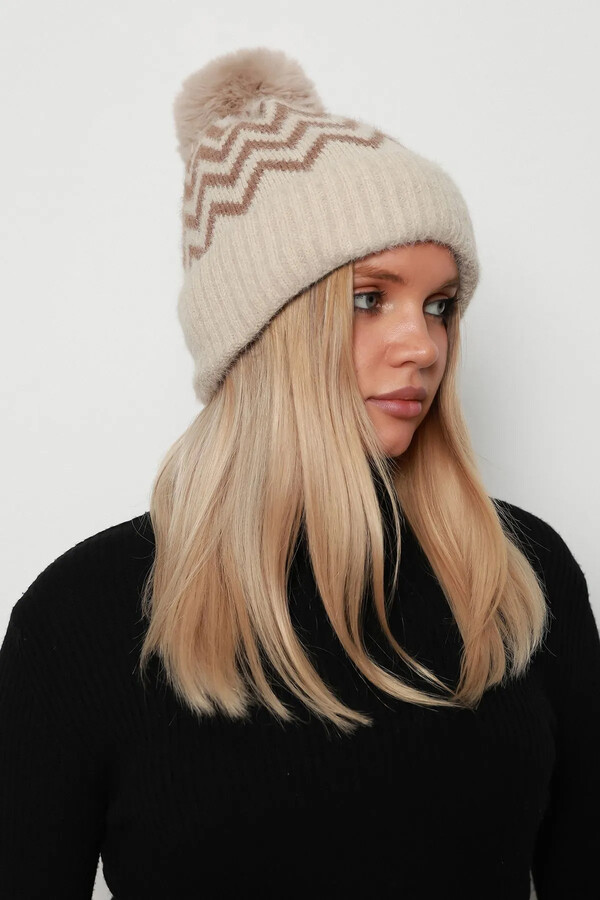 Zigzag Desenli Kadın Bere RKŞ-19 Bej - Thumbnail