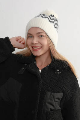 Remsa - Zigzag Desenli Kadın Bere RKŞ-19 Siyah Beyaz (1)