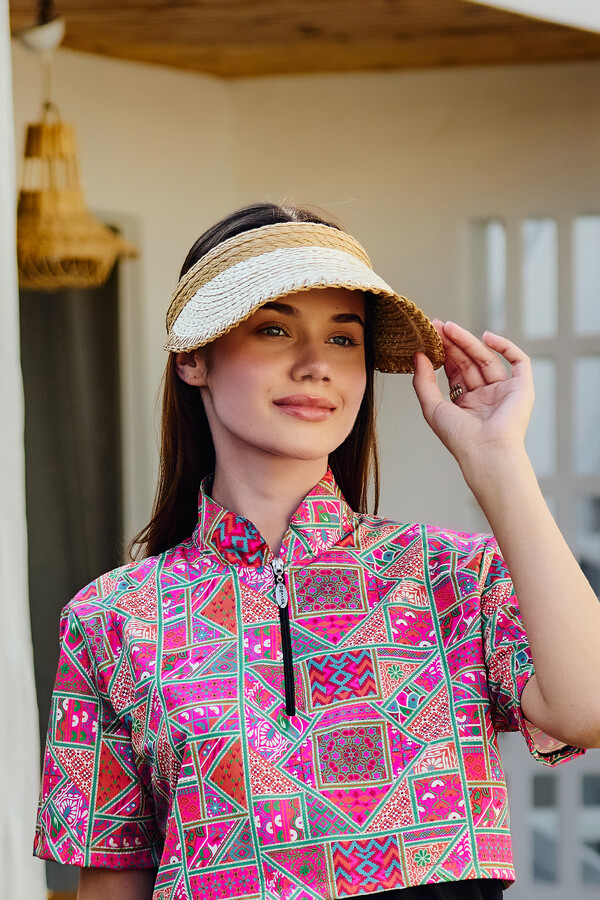 Zigzag Pattern Visor Straw Hat Sun Protector RS - Thumbnail