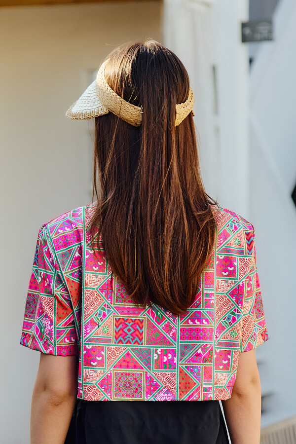 Zigzag Pattern Visor Straw Hat Sun Protector RS - Thumbnail