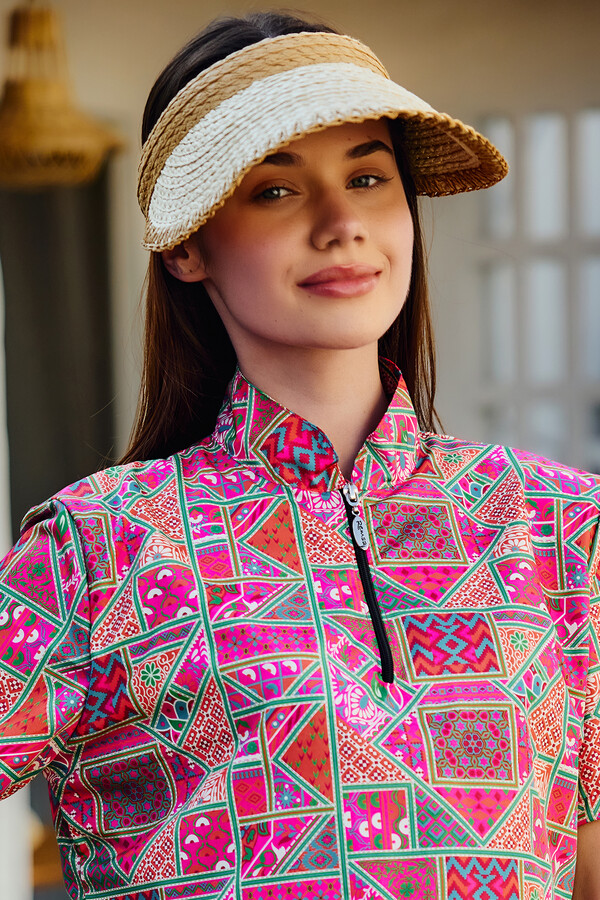 Zigzag Pattern Visor Straw Hat Sun Protector RS - Thumbnail