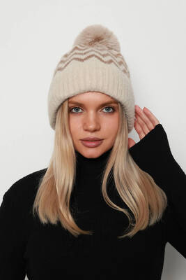 Remsa - Zigzag Pattern Women's Beanie RKŞ-19 - Beige (1)