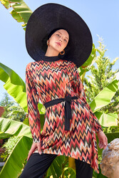 Rozamay - Zigzag Print Full-Cover Swimwear Set