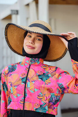 Remsa Mayo - Zigzag Şerit Detaylı Hasır Plaj Şapkası RŞ-2103 Camel03