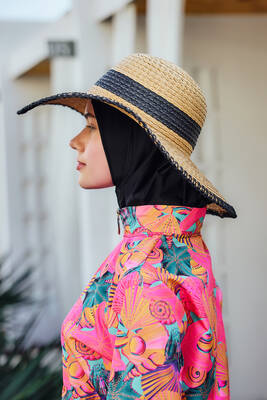 Remsa Mayo - Zigzag Şerit Detaylı Hasır Plaj Şapkası RŞ-2103 Camel03 (1)